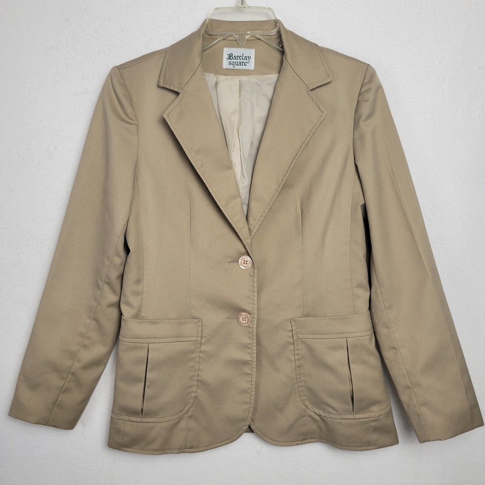 Vtg 80s Barclay Square Blazer Jacket 7-8 Tan Lined Casual Pocket Safari Utility